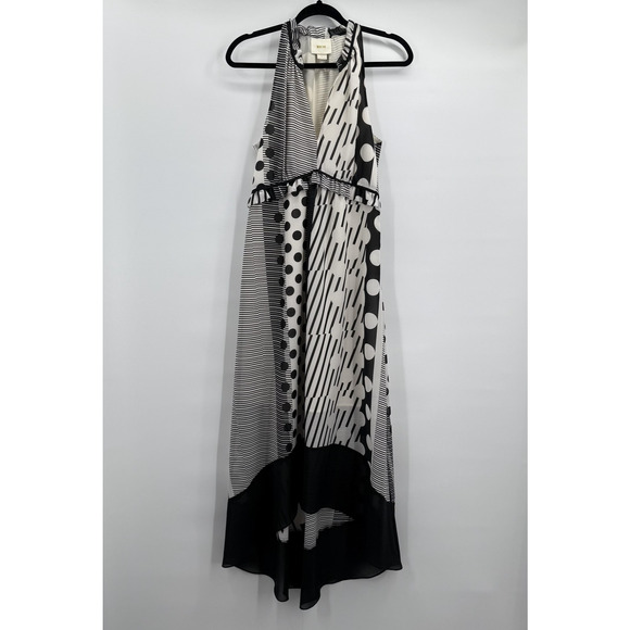 Maeve Dress Womens 4 Black White Halter Maxi High Low Belted Anthropologie - Picture 1 of 10